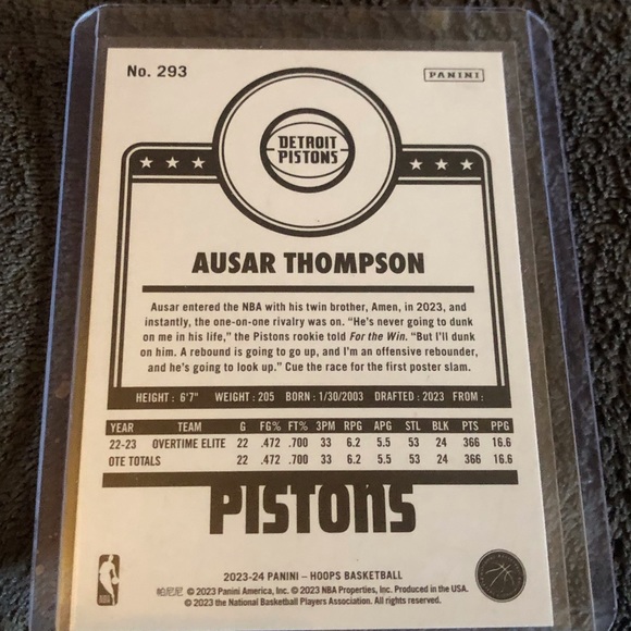 Ausar Thompson RC 2023-24 Hoops Basketball Rookie Card-Detroit Pistons - Picture 2 of 2
